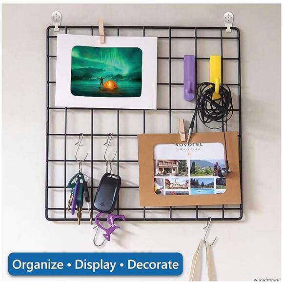 2 Pack Heavy-Duty Grid Wall Panels, Wire Mesh Organizer, Wall Display with Hooks - Picture 3 of 5